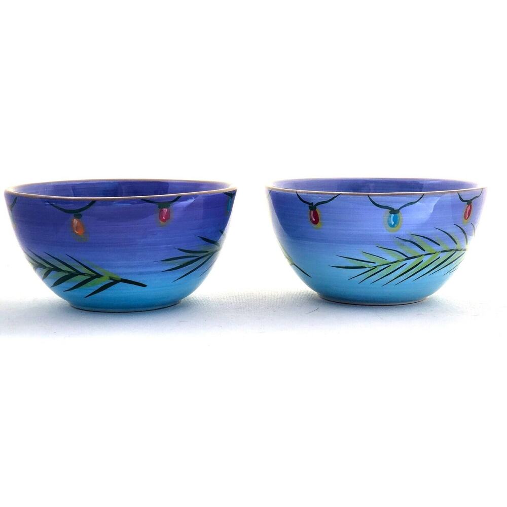 BOWLS-CLAY ART-Cereal-Noodle-Pasta-Soup-Holiday Theme-Blue-Purple-Set of 2